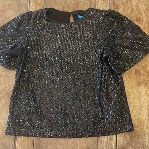Draper James Black Sequin Flutter Sleeve Top
